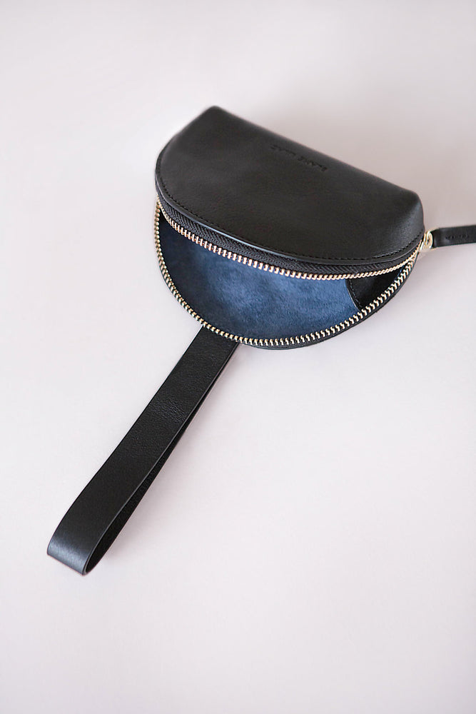 
                  
                    Blame Lilac black manica purse, interior in riverside blue suede
                  
                